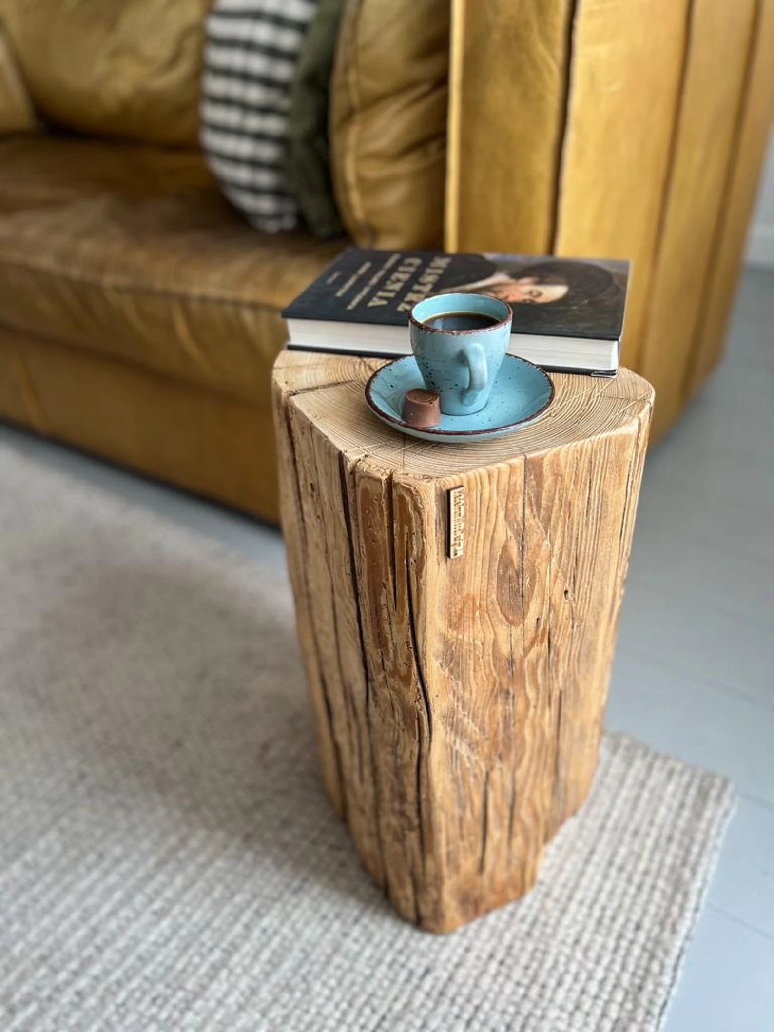 Tree stump side table