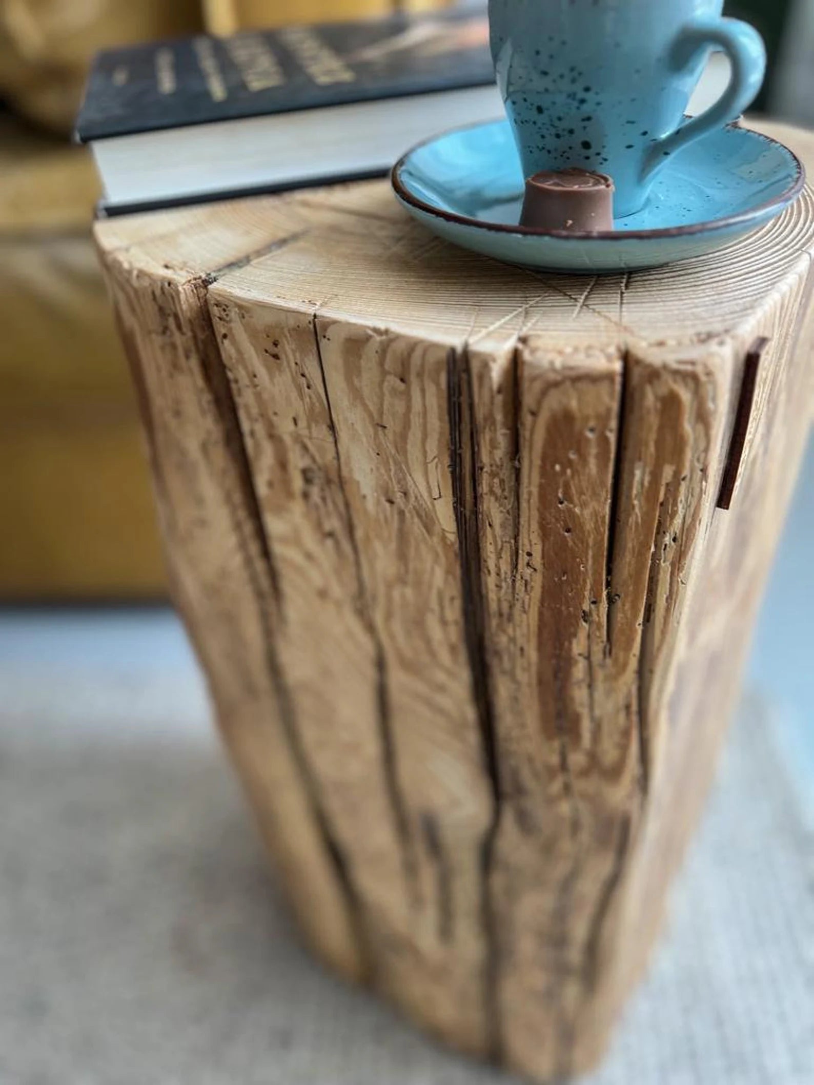 Tree stump side table
