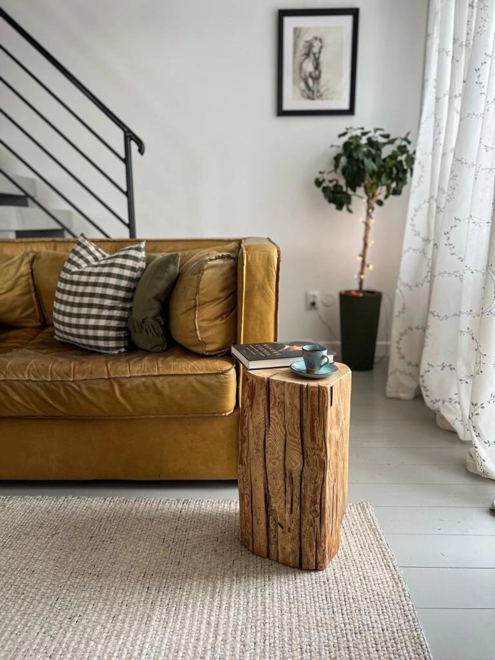 Tree stump side table